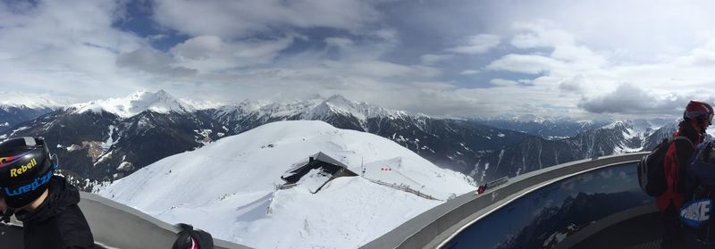 Panoramic view of snowcapped mountains against sky