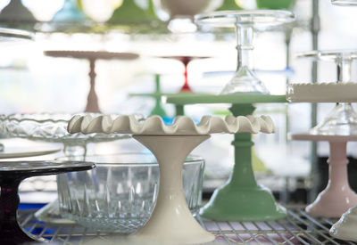 Close-up of empty glasses on table