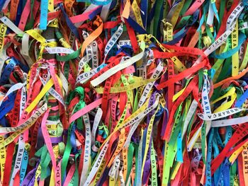 Full frame shot of colorful wish ribbons