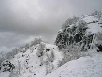 Scenic view of snow covered mountains against sky