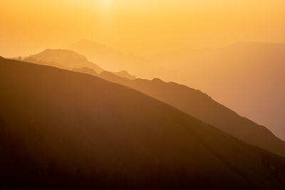 Scenic view of silhouette mountain against sky during sunset