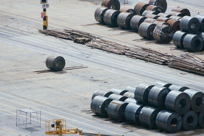 High angle view of pipes on airport