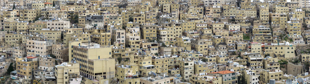 High angle view of buildings in city