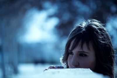 Close-up of girl in snow