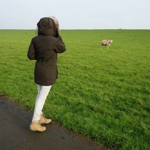 People on grassy field