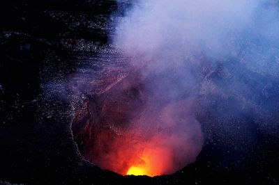 High angle view of fire at active volcano