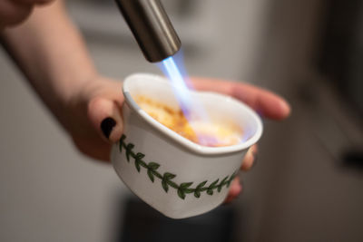 Creme brulee in heart shaped baking tin.