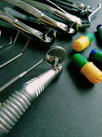 High angle view of colored pencils on table