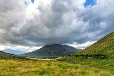 Scenic view of green landscape against sky