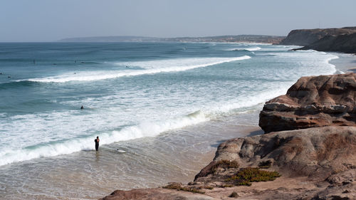 Scenic view of sea against clear sky