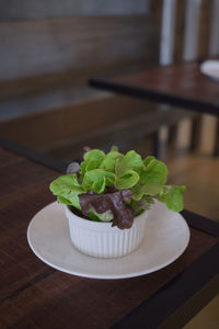 High angle view of dessert in plate on table