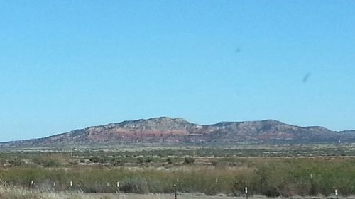 Scenic view of landscape against clear blue sky