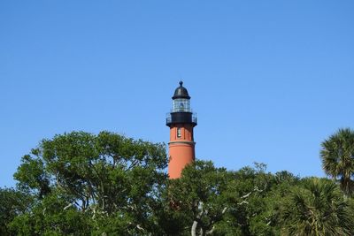 Low angle view of lighthouse against clear sky