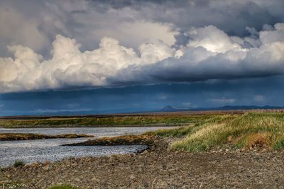 Scenic view of landscape against cloudy sky