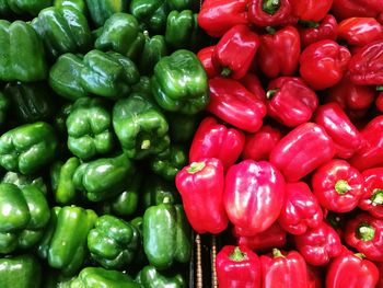 Full frame shot of bell peppers for sale at market