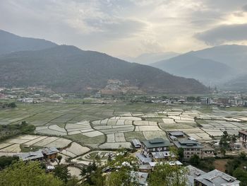 High angle view of townscape against sky