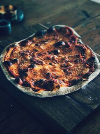 High angle view of pizza on table