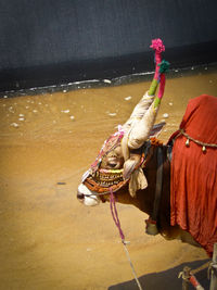 Full length of woman standing in water