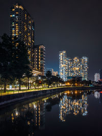 Illuminated city at night