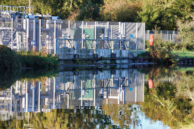 Reflection of buildings in lake