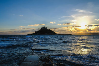 Scenic view of sea against sky at sunset