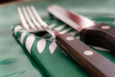 High angle view of leaf on table