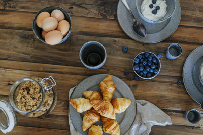 High angle view of breakfast on table