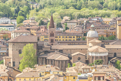 Aerial view of bologna with beautiful church and historical buildings