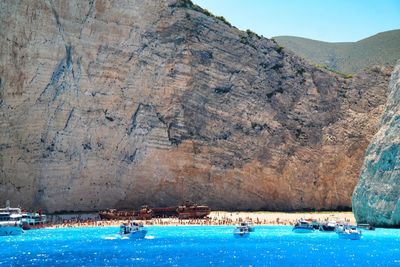 Cliff by sea at navagio beach