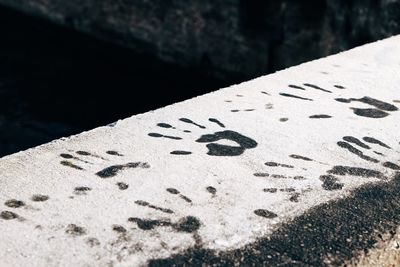 High angle view of text on wall