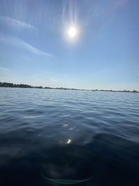 Scenic view of sea against bright sun