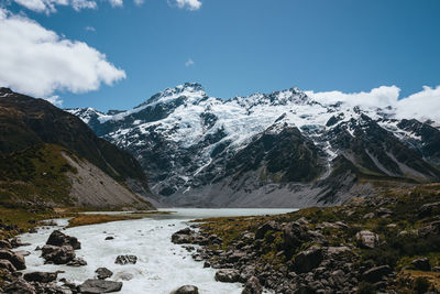 Scenic view of snowcapped mountains against sky