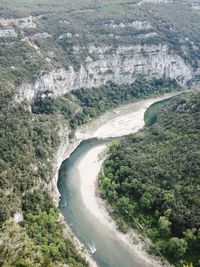 High angle view of water flowing through land