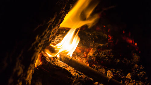 Close-up of bonfire at night