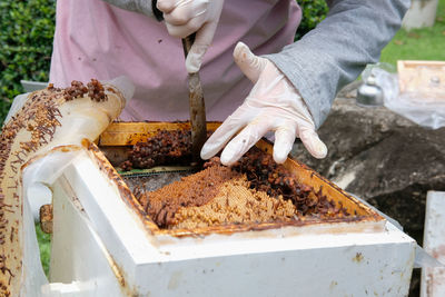 Midsection of man preparing food