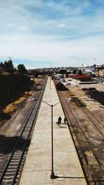 High angle view of railroad tracks against sky