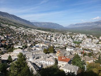 High angle view of townscape against sky