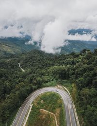 Aerial view of winding road against sky