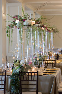 Flower decorations on dinning table