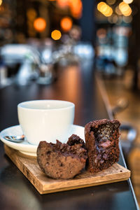 Close-up of dessert with coffee on table