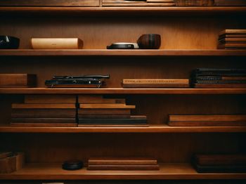 Close-up of old wooden shelf