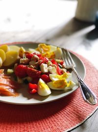 Close-up of breakfast served on table