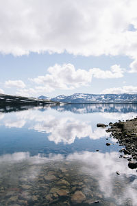 Scenic view of calm lake against sky