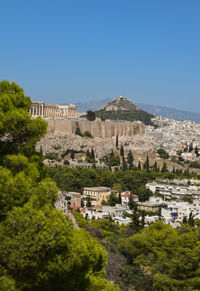 View of athens with acropolis hill, greece