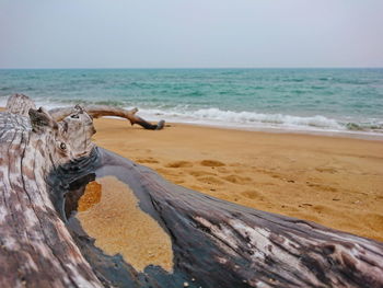 Scenic view of beach against clear sky