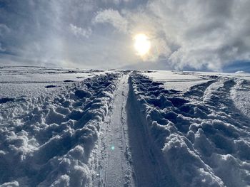 Ski touring tracks on a mountain