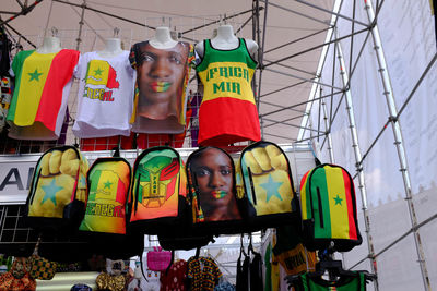 Low angle view of clothes hanging in store