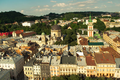 High angle shot of townscape