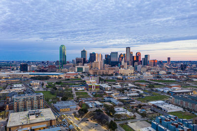 High angle view of cityscape against sky