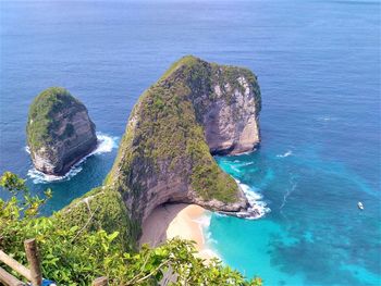 High angle view of rock formation in sea